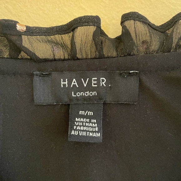 Black with Gold Polka Dot Long Sleeve V-Neck Blouse Sz-Medium - Picture 3 of 9